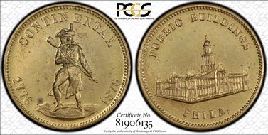 (1876) Token Pa-Ph 227 Brass Mule w/Pa-Ph 231 Obv. MS63