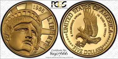 1986-W $5 Statue Of Liberty PR70DCAM