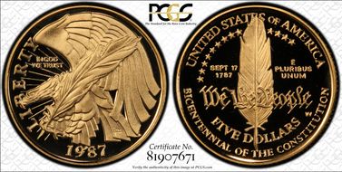 1987-W $5 Constitution PR69DCAM