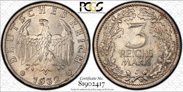 1932-J 3 Mk Regular Issue J-349 MS62