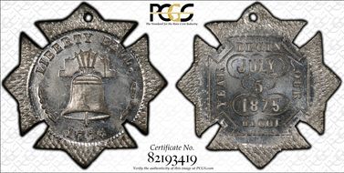 (1876) Token Holland-158 White Metal Liberty Bell/Our 100th Year MS63