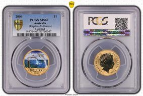 2006 $1 Dolphin Al-Bronze Colorized MS67