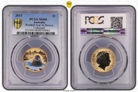 2013 $1 Weddell Seal Al-Bronze Colorized MS68