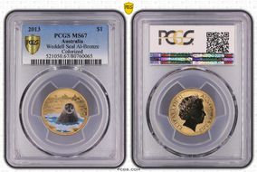 2013 $1 Weddell Seal Al-Bronze Colorized MS67