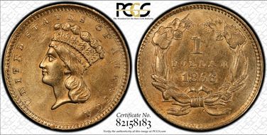 1856 G$1 Slanted 5 AU58