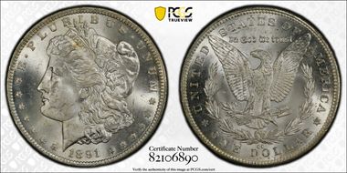 1891-CC $1 VAM 3, Spitting Eagle MS64+