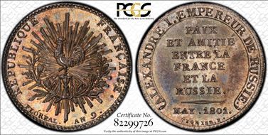 1801 Medal Diakov-268.1 Ag 29mm Peace With France SP66