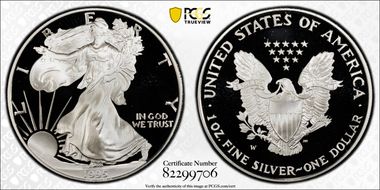 1995-W $1 Silver Eagle Mercanti Signature PR70DCAM