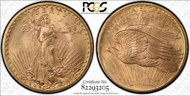 1908 $20 No Motto MS65