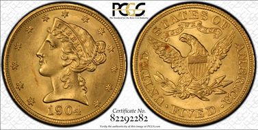 1904 $5 MS65+