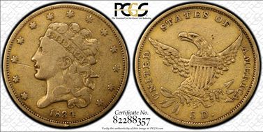 1834 $5 Classic Head, Plain 4 N1