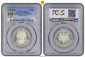 1933-D 5 Mk Luther J-353 MS63