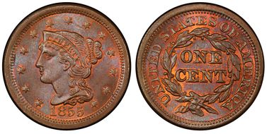 1855 1C Upright 55 MS66+ BN