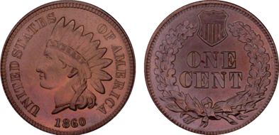 1860 1C Pointed Bust MS66+ 