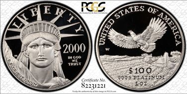2000-W $100 Statue of Liberty PR69DCAM