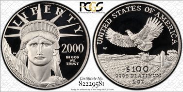2000-W $100 Statue of Liberty PR69DCAM