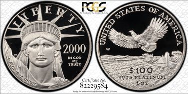 2000-W $100 Statue of Liberty PR69DCAM