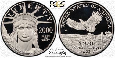 2000-W $100 Statue of Liberty PR69DCAM