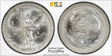 1991-Mo Onza Libertad Ag T2 - PLaTA PuRA MS69