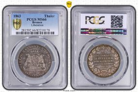 1863 Thaler Liberation KM-246  Ag MS66