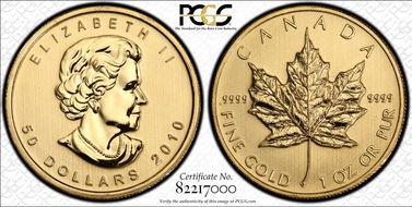2010 $50 Maple Leaf/Au MS67