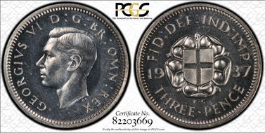 1937 3D S-4085 Silver Shield on Rose PR65