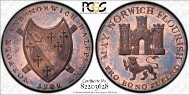 1792 Tk 1/2D DH-16 Norfolk, Norwich MS63RB