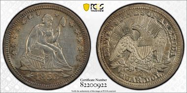 1853-O 25C Arrows and Rays AU50
