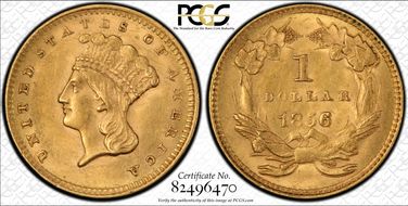 1856 G$1 Slanted 5 MS62