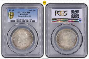 1938 10 Litu Republic ↑↑ KM-84 Ag MS65