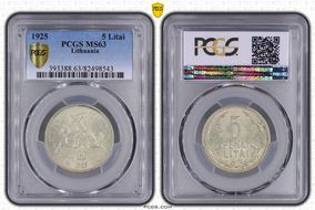 1925 5 Litai KM-78  Ag MS63