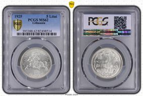 1925 5 Litai KM-78  Ag MS62