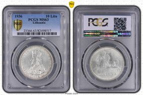1936 10 Litu KM-83  Ag MS63