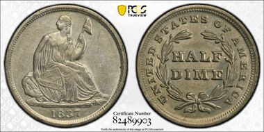 1837 H10C Seated, Small Date AU53