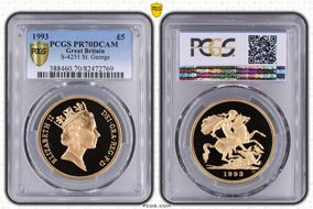 1993 £5 S-SE3 St. George PR70DCAM