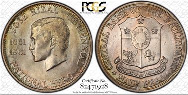 1961 1/2 P Dr. Jose Rizal KM-191  Ag MS65