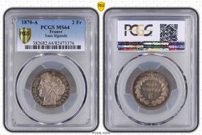 1870-A 2 Fr Gad-529 Sans légende F-264 MS64