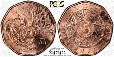 2016 € 5 Dürer`s Young Hare MS67RD