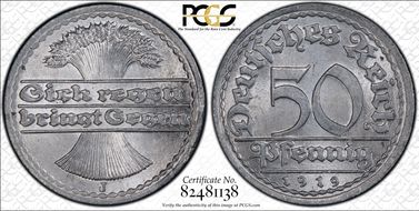 1919-J 50 Pfg J-301 MS64