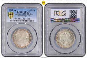1935-A 5 Mk Hindenburg J-360 MS65