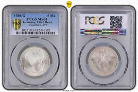 1936-G 5 Mk Swastika J-367 MS64