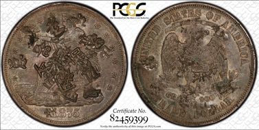 1875-S T$1 Chopmarked XF45