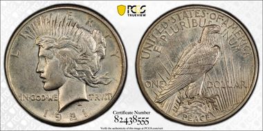 1921 $1 VAM 3, Line Thru L AU58