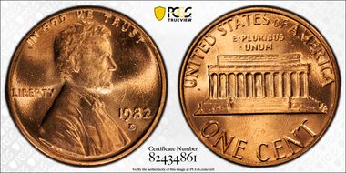 1982-D 1C Zinc Large Date MS68RD