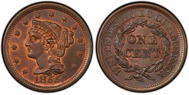 1855 1C Knob on Ear MS65RB