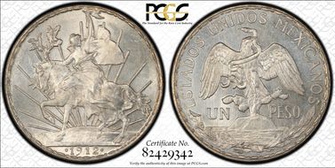 1912 Peso Caballito KM-453  Ag MS65