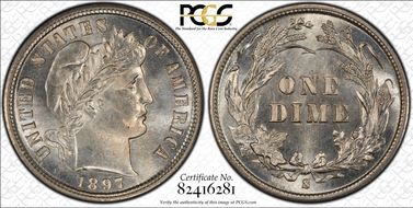 1897-S 10C MS65+
