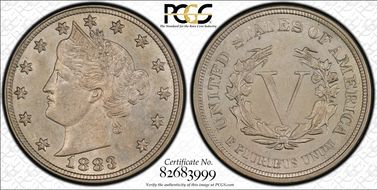 1883 5C No CENTS AU58