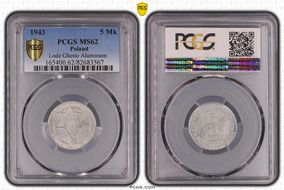 1943 5 Mk Lodz Ghetto Aluminum MS62