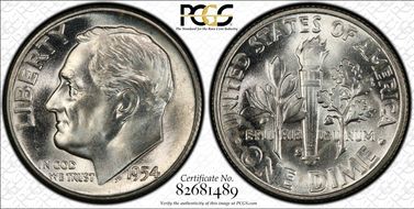 1954-S 10C MS66